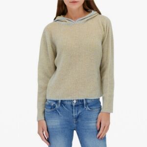 Rosette Stitch Arctic Blue Cashmere Hooded Sweater